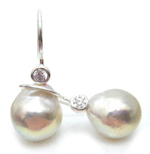 Natural White 11mm Drop Pearls on Silver Earrings